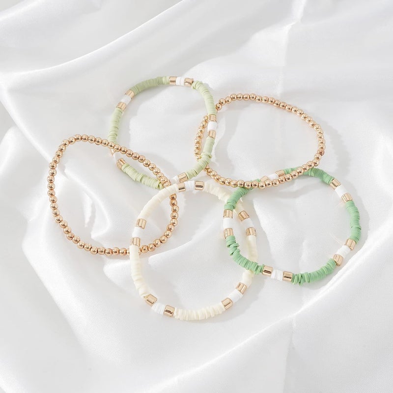 GOOJIDS Surfer Heishi Clay Bead Bracelets for Women Bohemian Stackable Gold Plated Beaded Stretch Bracelets Elastic Layering Friendship Bracelets Set Boho Jewelry - Image 3
